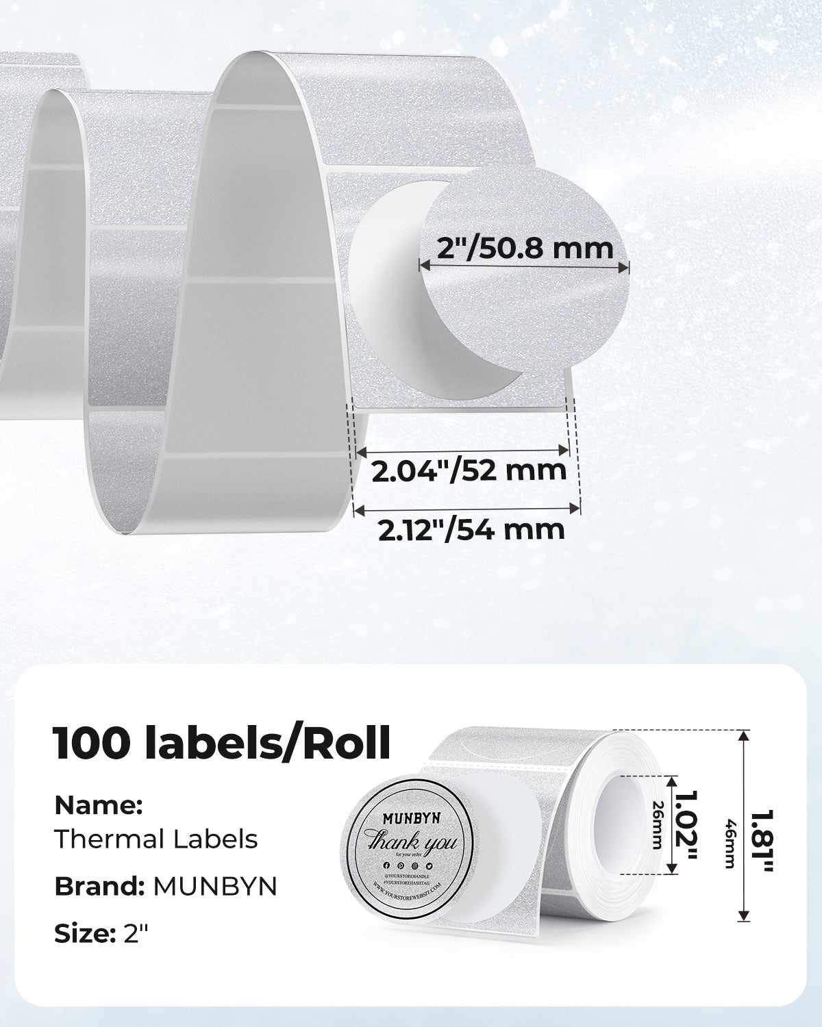 MUNBYN 2" Glitter Thermal Labels for Branding Stickers