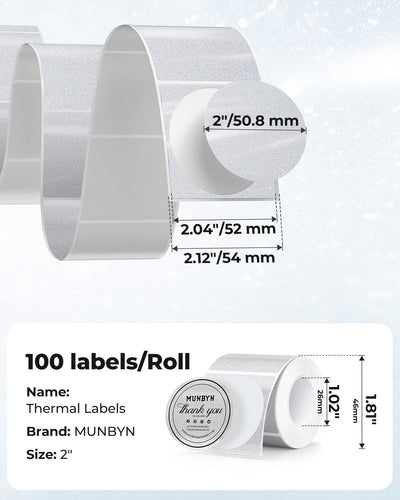 MUNBYN 2" Glitter Thermal Labels for Branding Stickers