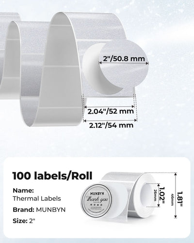 MUNBYN 2" Glitter Round Thermal Labels Multi-Pack (100/Roll)