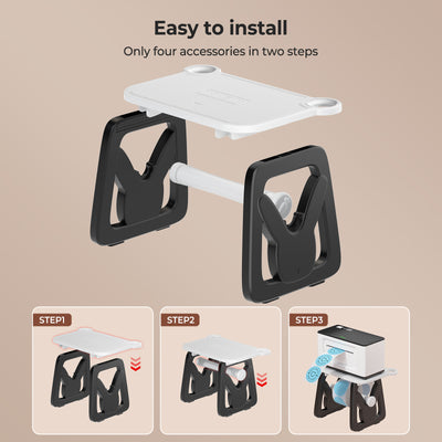 Easy-to-install black and white thermal printer stand with step-by-step assembly guide.