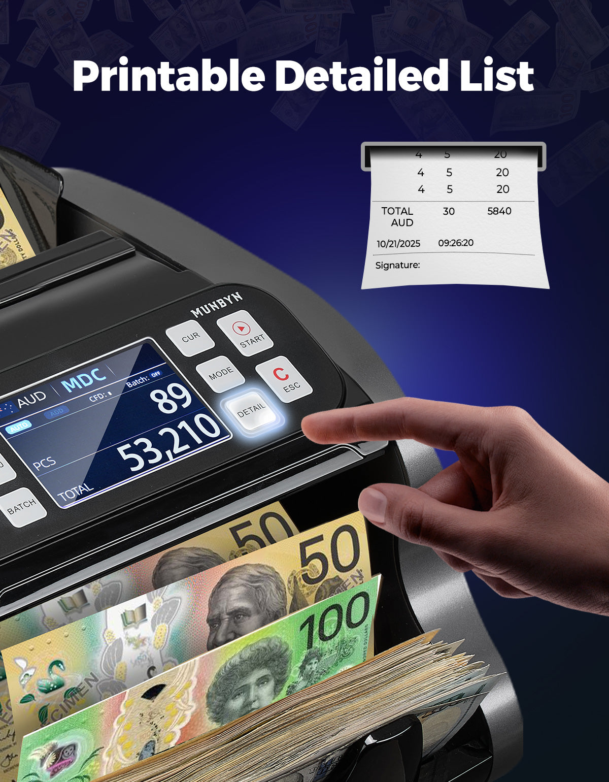 MUNBYN IMC22 Mixed Denomination Money Counter with Dual Display