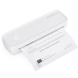 Compact white thermal printer printing document, ideal for shipping and office use