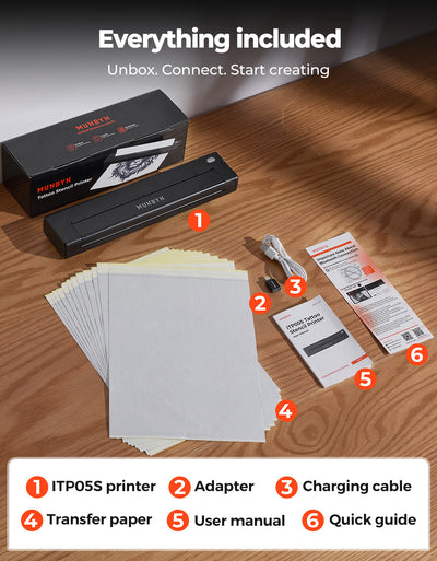 MUNBYN ITP05S Tattoo Stencil Bluetooth Thermal Printer with 20 Sheets Transfer Paper