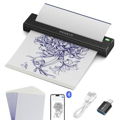 MUNBYN ITP05S Tattoo Stencil Bluetooth Thermal Printer with 20 Sheets Transfer Paper