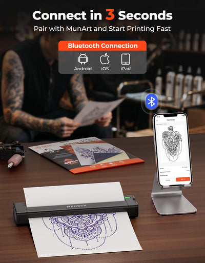 MUNBYN ITP05S Tattoo Stencil Bluetooth Thermal Printer with 20 Sheets Transfer Paper