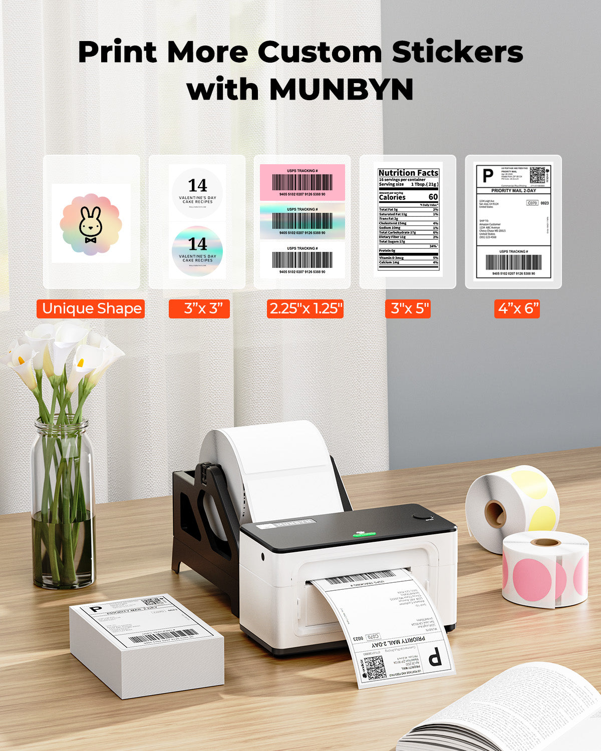 MUNBYN RealWriter 941BP 300DPI Bluetooth Printer & Rectangle Labels Bakery HD Packaging Kit