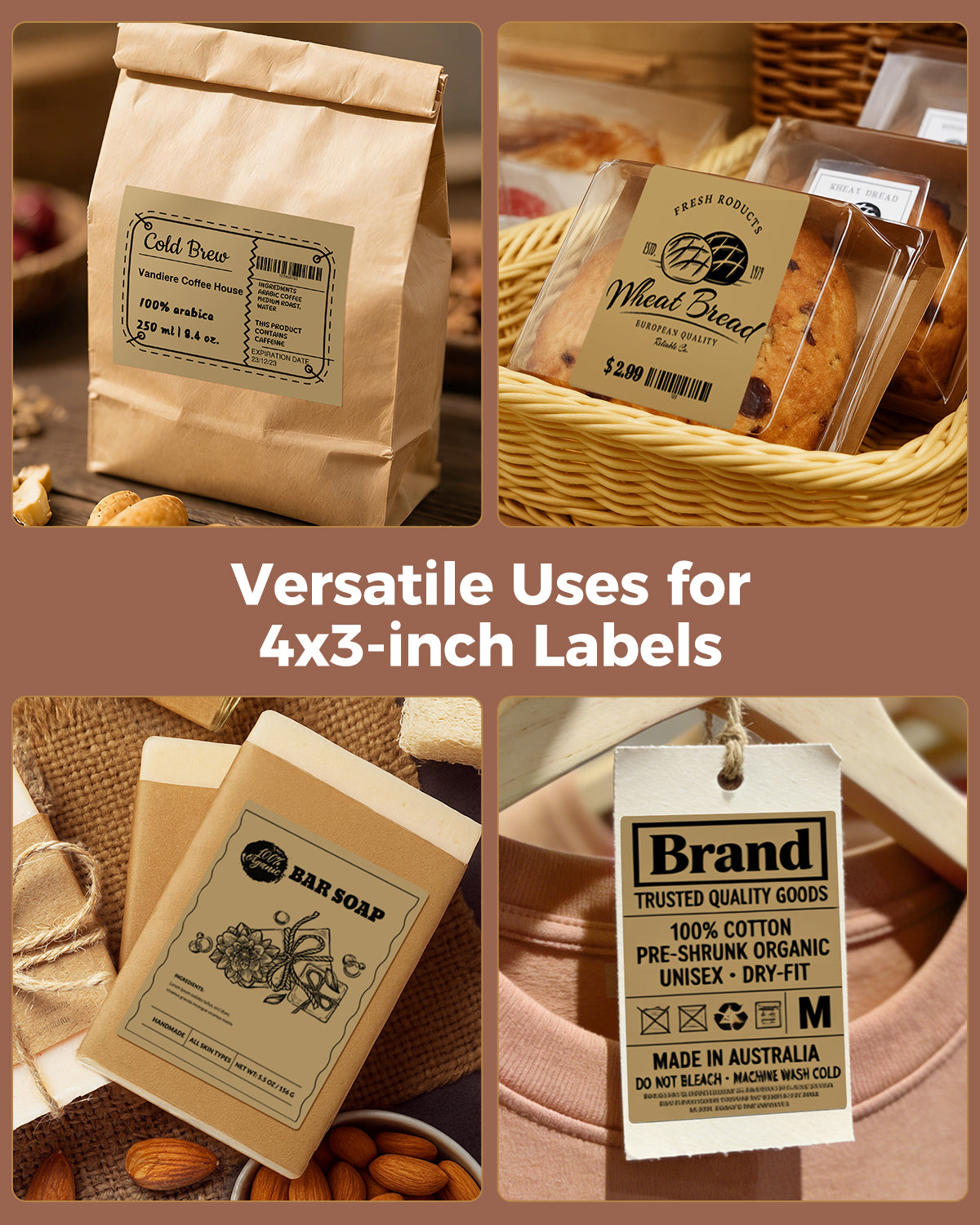Rectangular MUNBYN label printer paper sheets measuring 4x3 inches, ideal for labeling and organization.