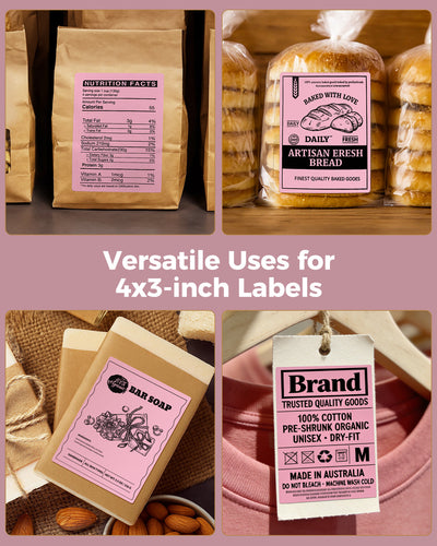 Rectangle labels printed on MUNBYN label printer paper, 4x3 inches, shown on a flat surface with a white background.