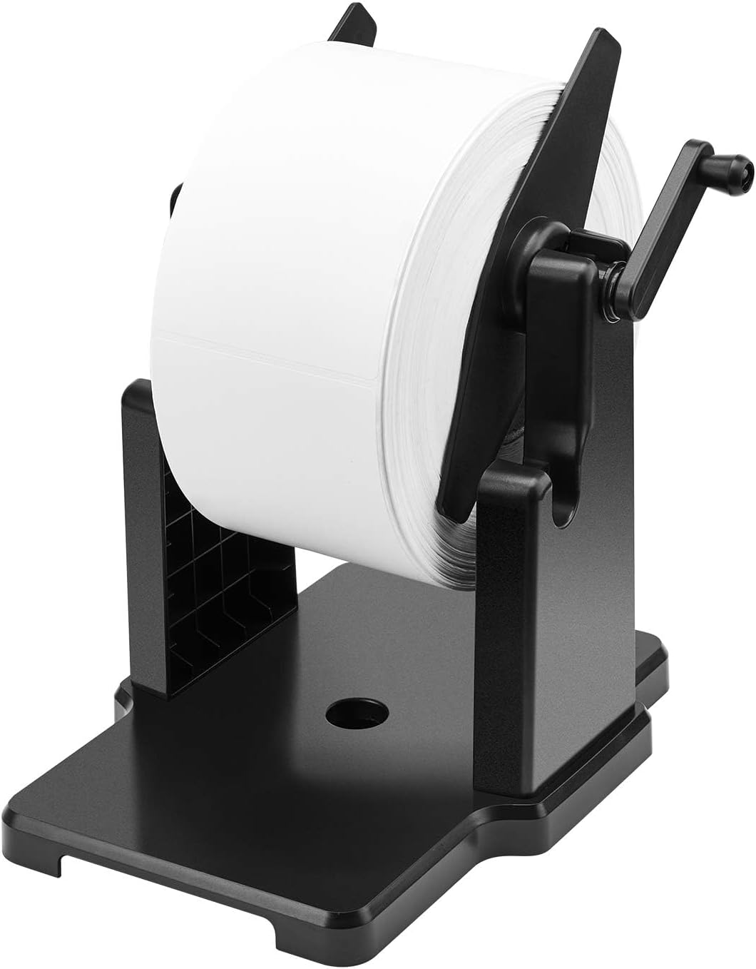 Black label roll holder with hand crank for thermal label printing