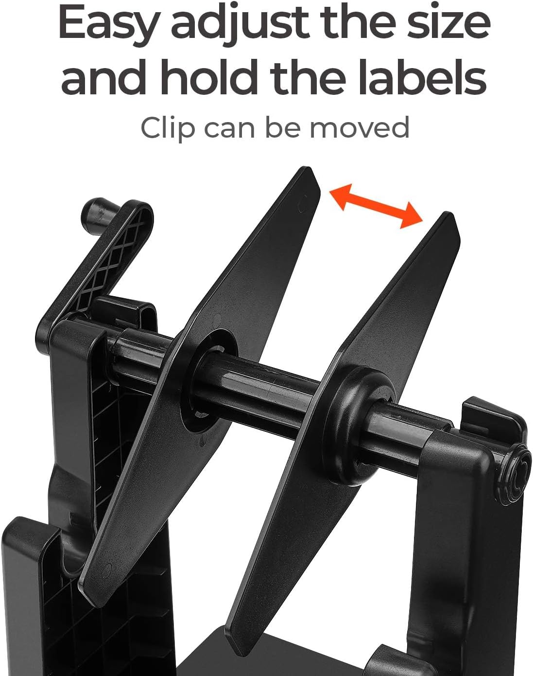 Adjustable black label holder with moveable clip for thermal label printing