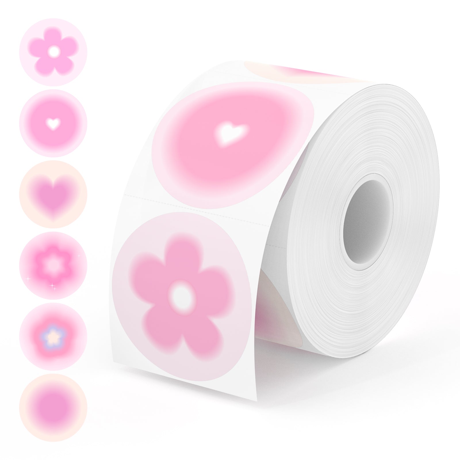 Elevate your labeling game with MUNBYN's 6-in-1 Pink Decorative Round Label Rolls, where each roll has six charming pink patterns.