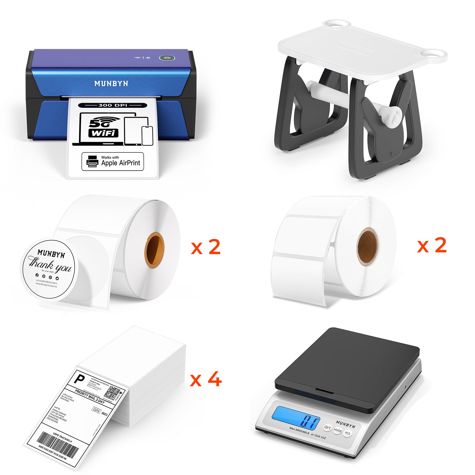 MUNBYN RW401AP 300DPI AirPrint Thermal Label Printer Kit