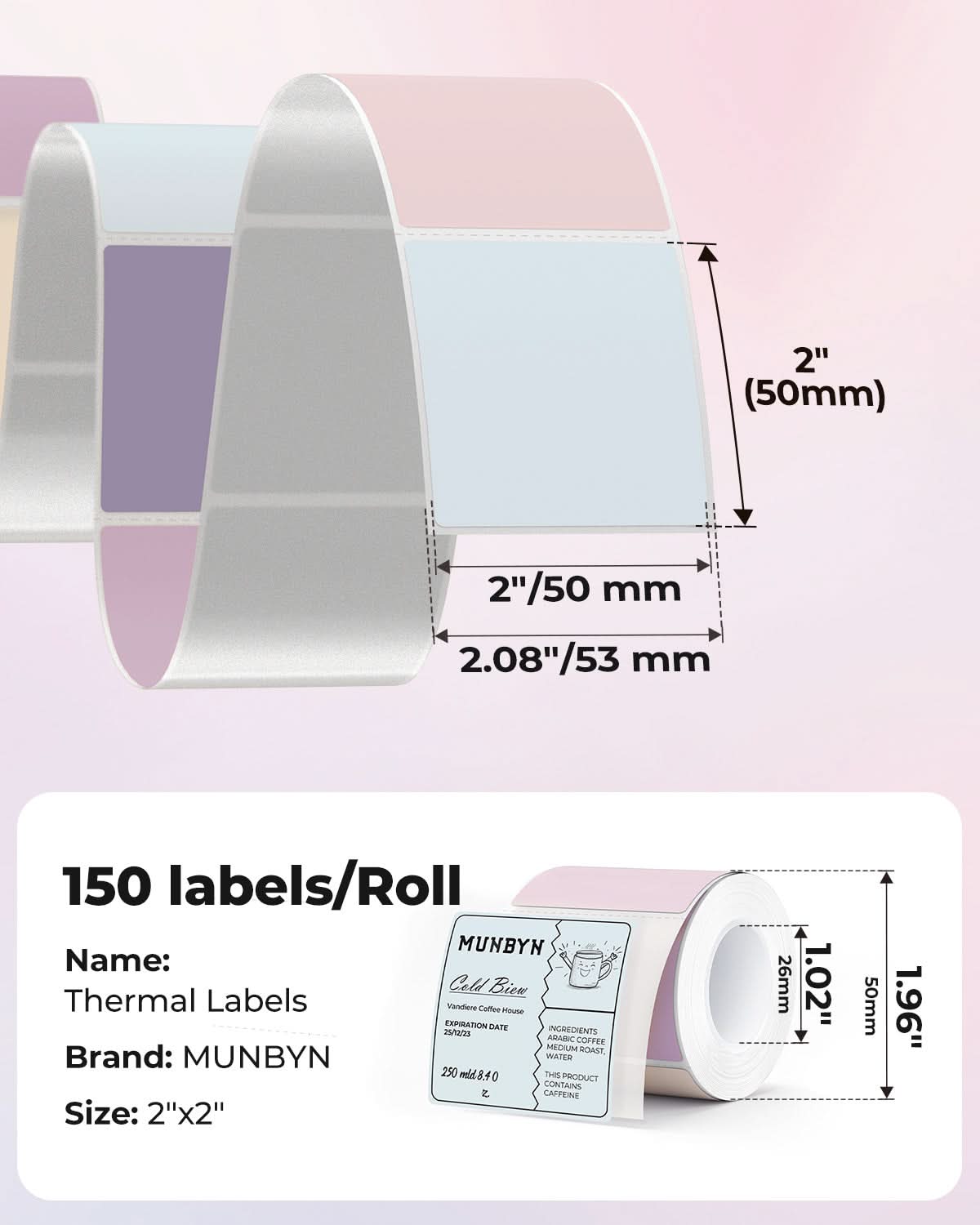 MUNBYN 2" Morandi Square Thermal Labels