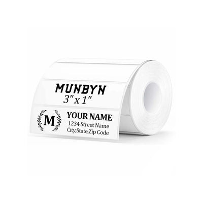 White 3x1 inch rectangle labels printed on MUNBYN label printer paper, showing clean design and smooth edges.