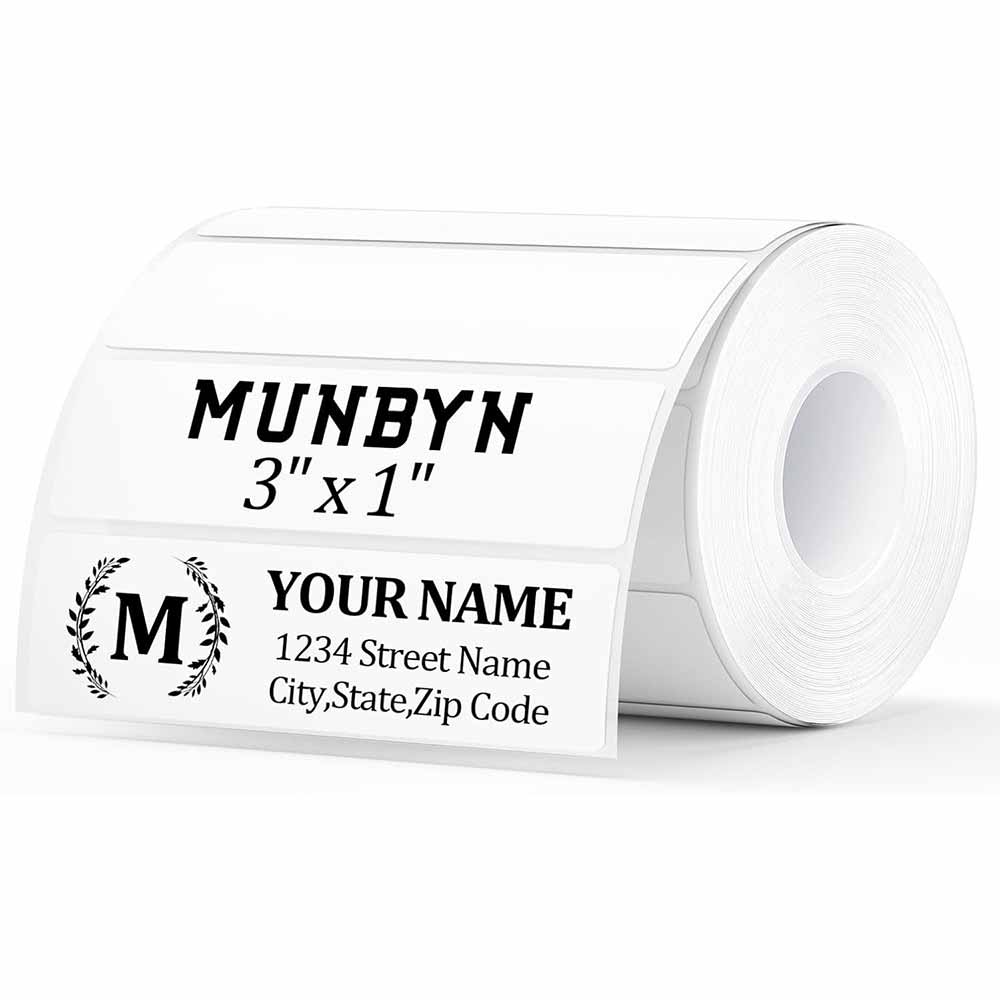 A sheet of 3x1 inch rectangle labels printed on MUNBYN label printer paper with black text on white background.