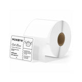 White 2x2 inch square labels printed on MUNBYN label printer paper, ready for office or packaging use.