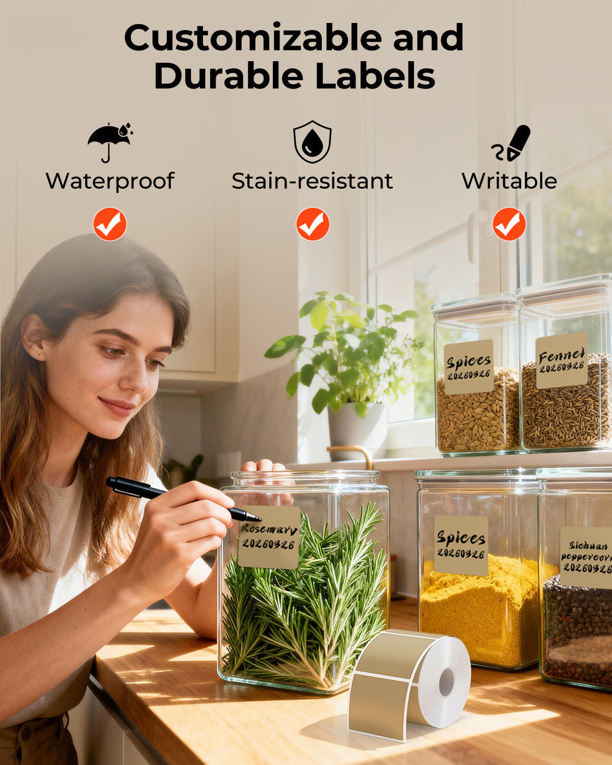 Square 2x2 inch labels printed on MUNBYN label printer paper, shown in a close-up image with clean, white label sheets.