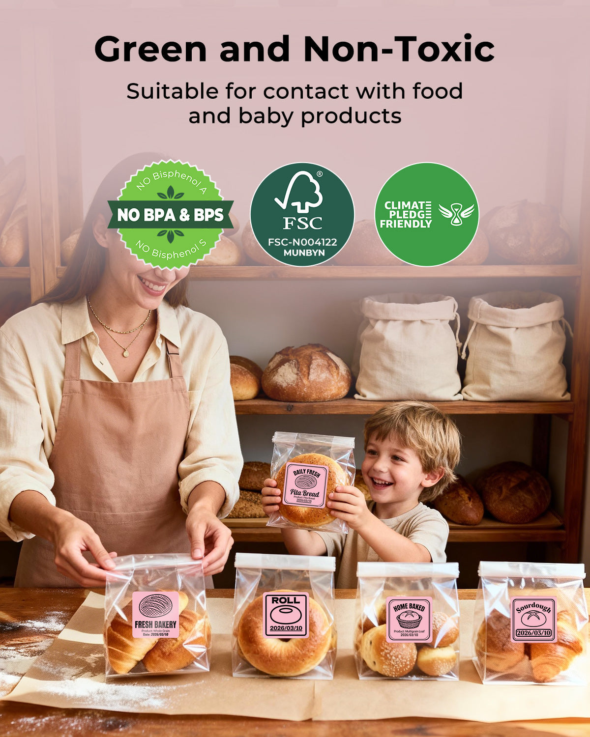 Square 2x2 inch labels printed on MUNBYN label printer paper, shown in the image with neatly aligned labels.