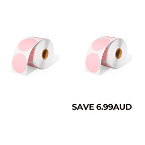 Save $6.99AUD on two rolls of pink thermal round labels.