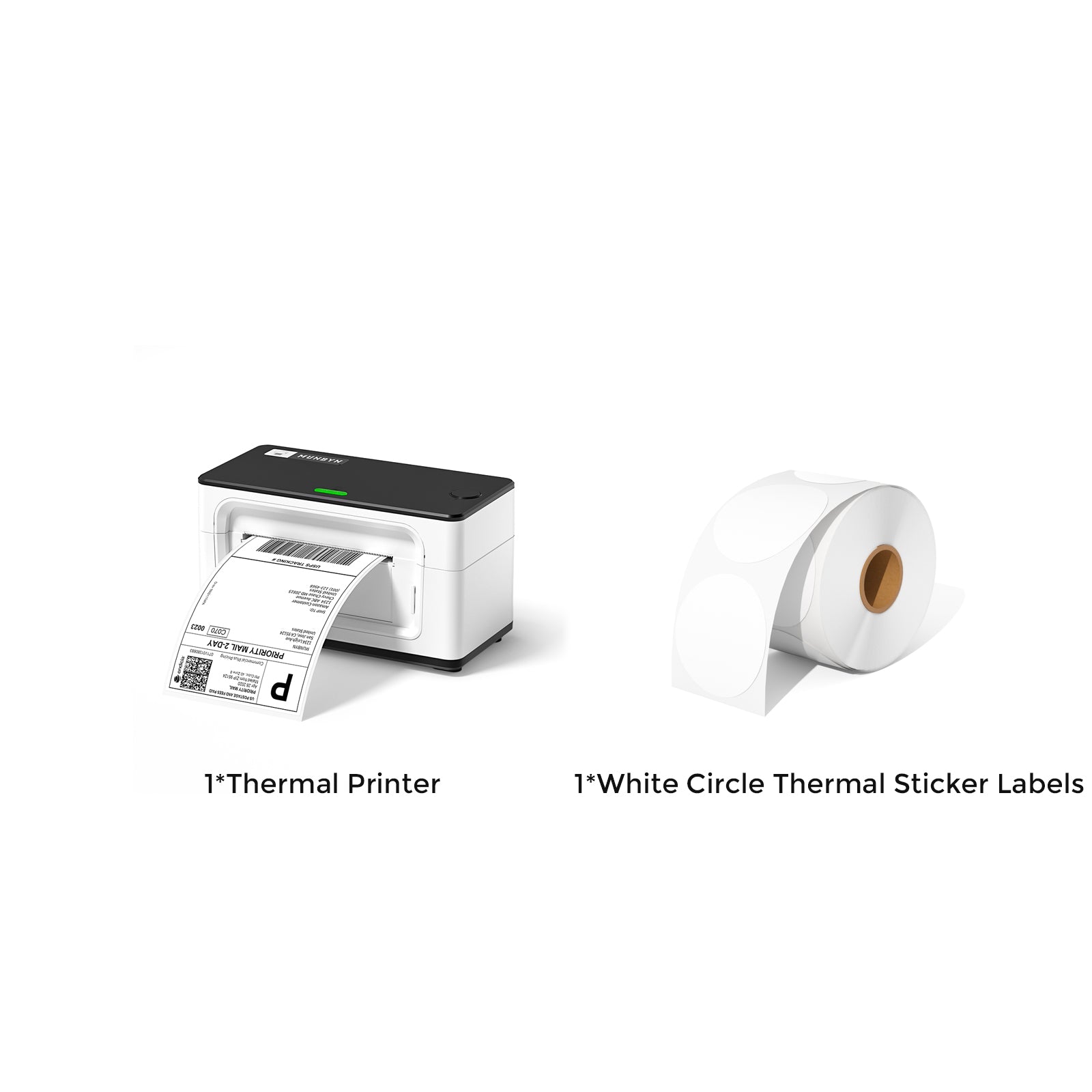 The MUNBYN P941 Pro 300DPI printer kit includes a thermal printer and a roll of 50mm circle labels, ideal for small business owners in Australia.