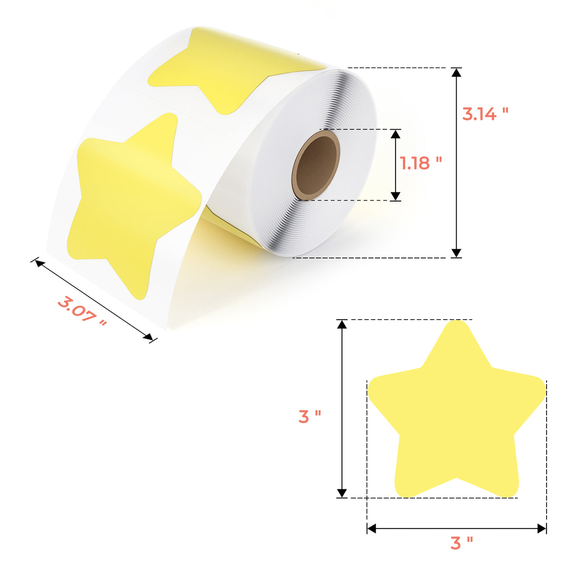 MUNBYN Star Thermal Sticker Labels, measuring 3" x 3", are perfectly sized for printing personalized stickers