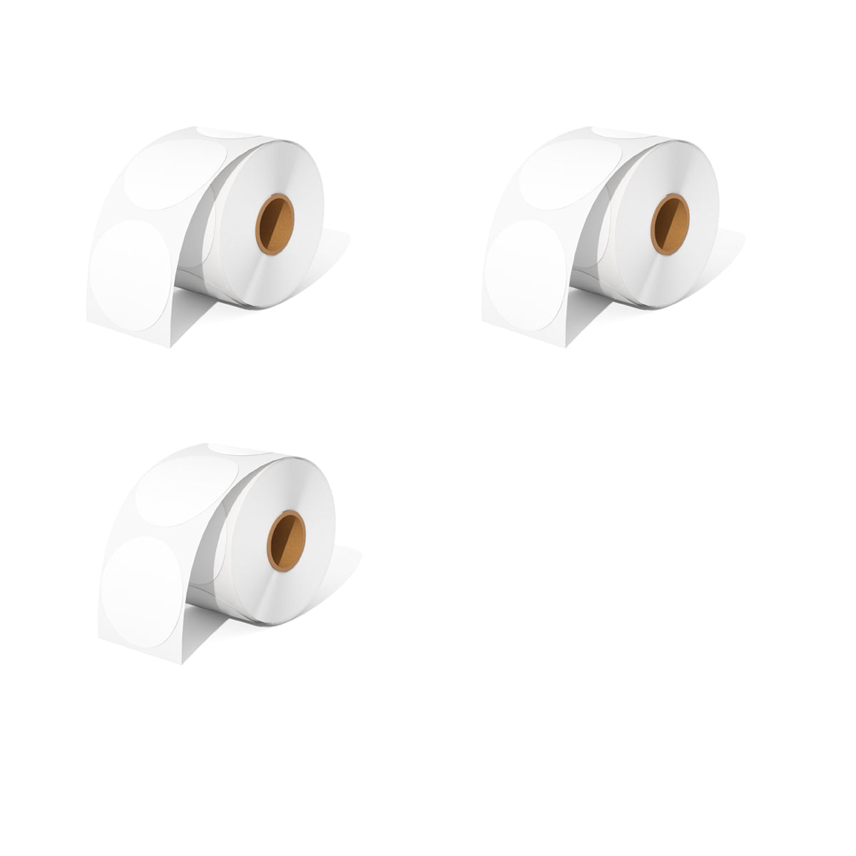 We offer three rolls of white direct thermal round labels as a kit, with 750 labels per roll.
