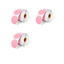 MUNBYN offers three rolls of pink direct thermal round labels as a kit, with 750 labels per roll.