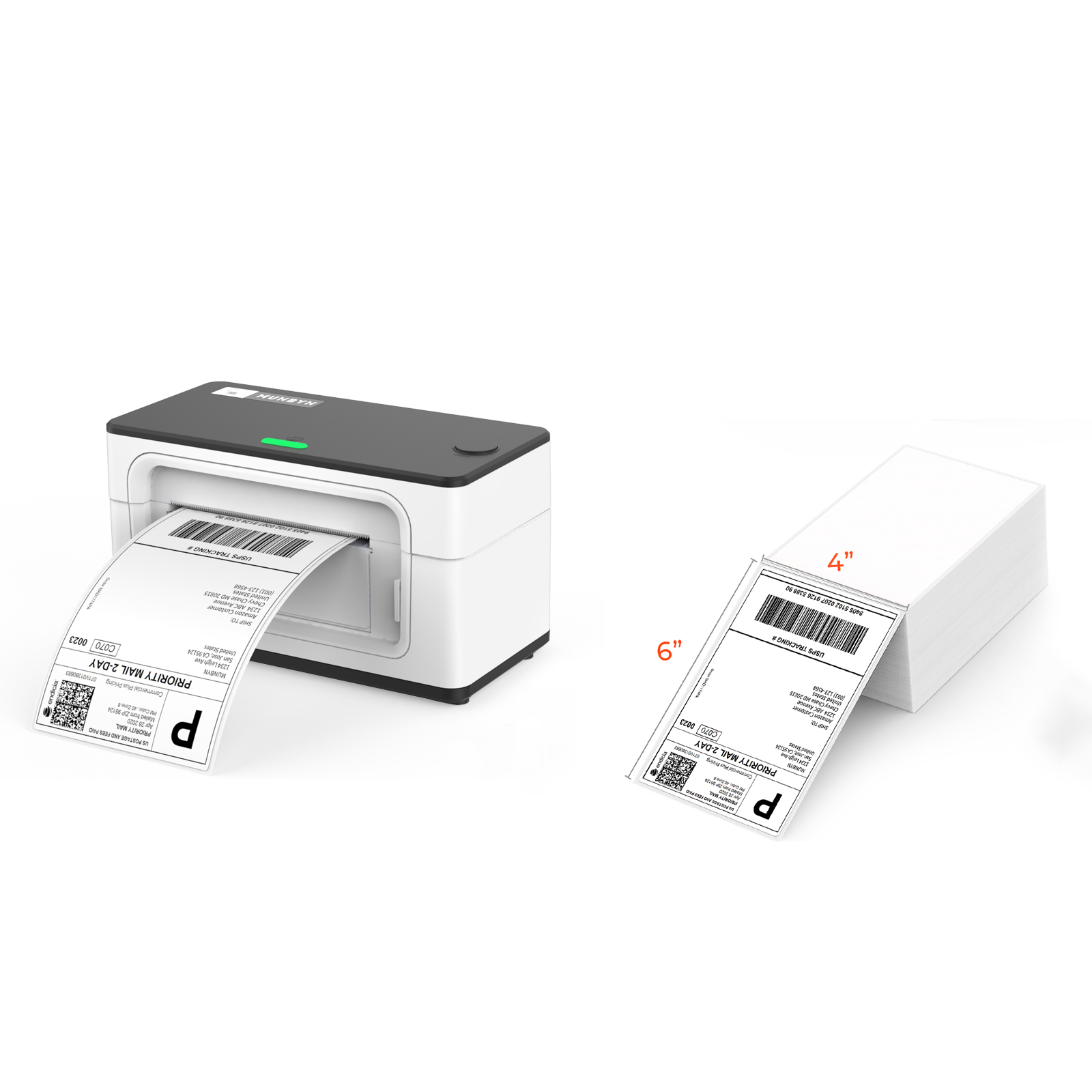 The MUNBYN P941 Pro 300DPI printer kit includes a thermal printer and a stack of shipping labels, ideal for small business owners in Australia.