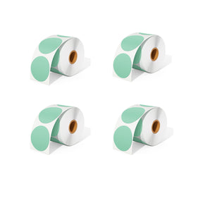 MUNBYN offers four rolls of green direct thermal round labels as a kit, with 750 labels per roll.