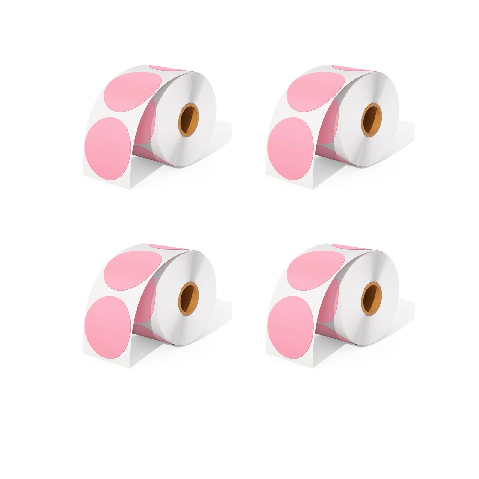 MUNBYN offers four rolls of pink direct thermal round labels as a kit, with 750 labels per roll.