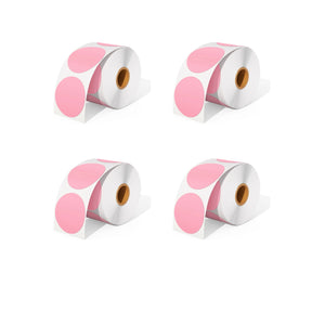 MUNBYN offers four rolls of pink direct thermal round labels as a kit, with 750 labels per roll.