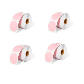 We offer four rolls of pink direct thermal round labels as a kit, with 750 labels per roll.