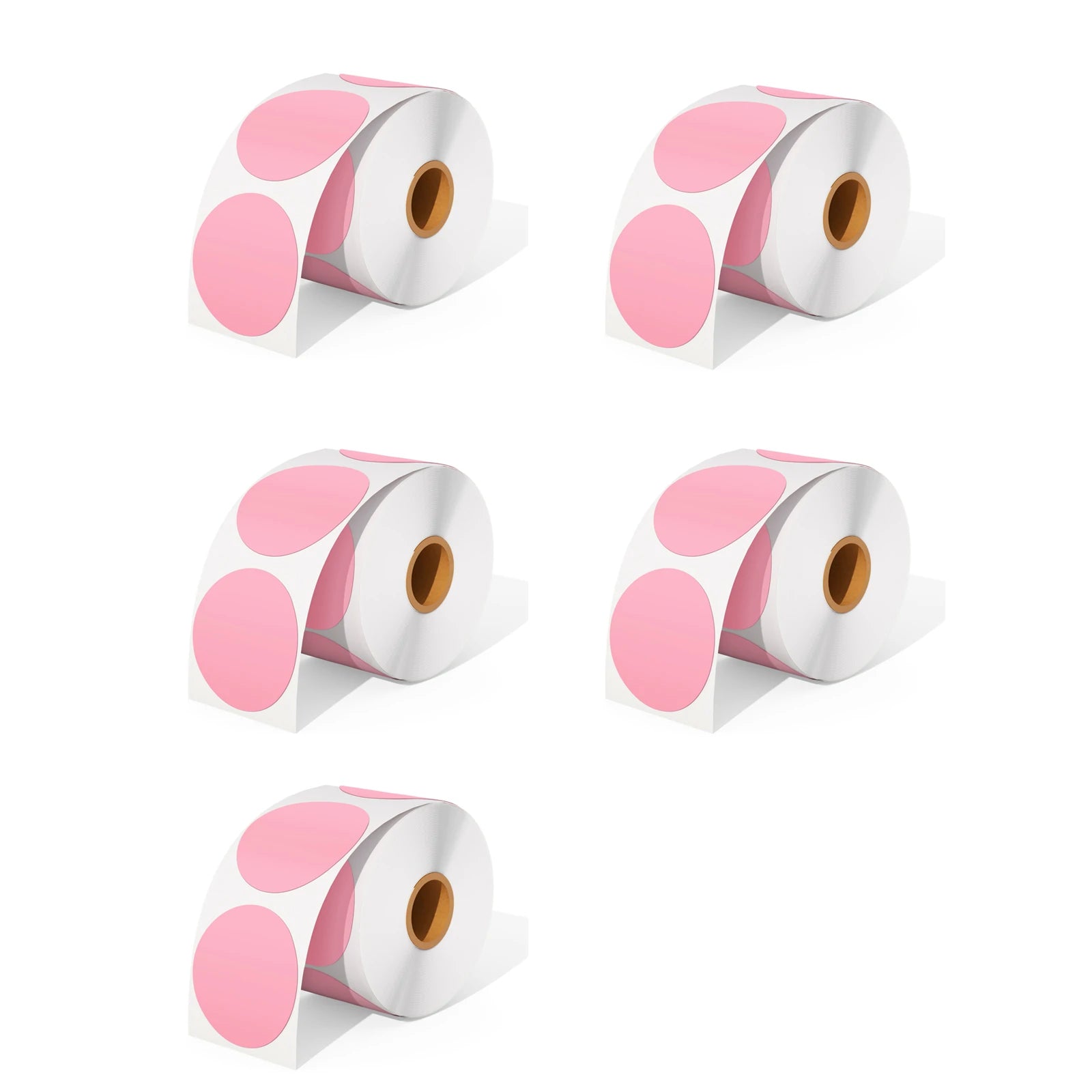 MUNBYN offers five rolls of pink direct thermal round labels as a kit, with 750 labels per roll.