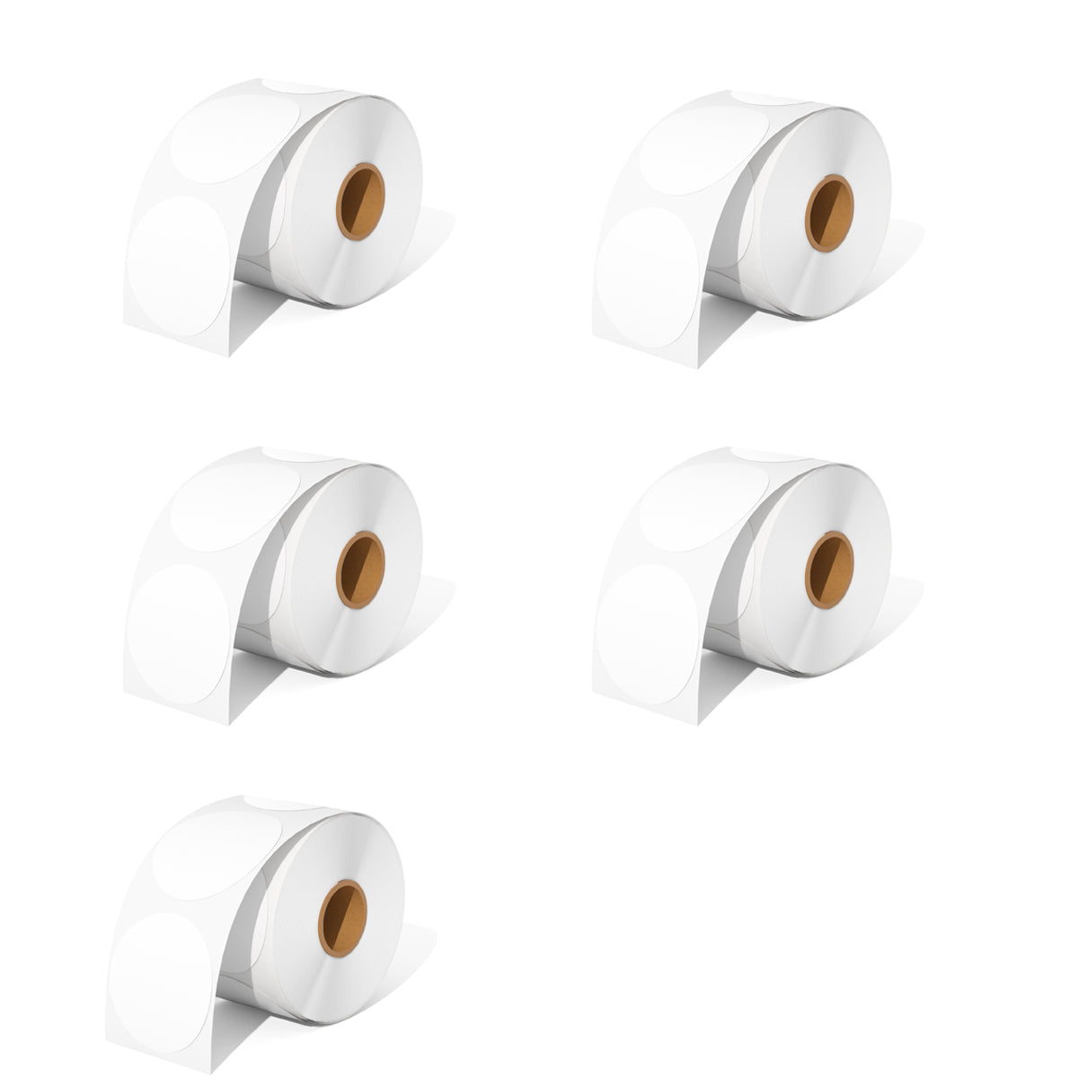 We offer five rolls of white direct thermal round labels as a kit, with 750 labels per roll.