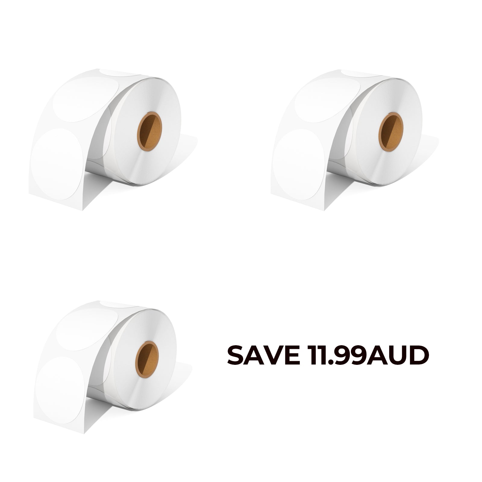 Save $11.99AUD on three rolls of blank thermal round labels.