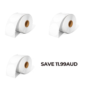 Save $11.99AUD on three rolls of blank thermal round labels.