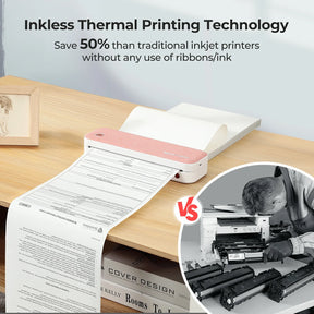 The MUNBYN A4 thermal printer is inkless, using direct thermal printing technology.