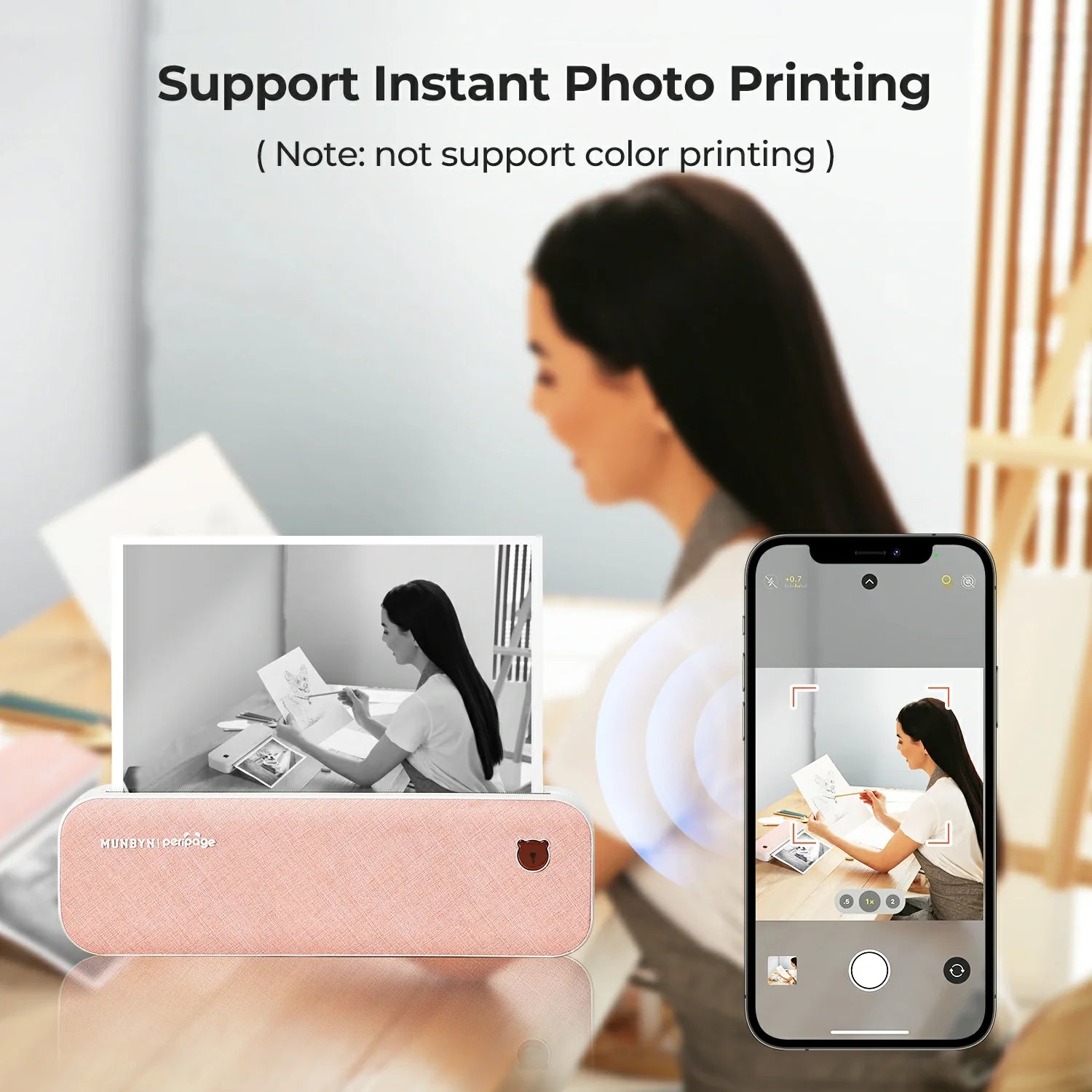 The MUNBYN A4 mobile thermal printer support instant monochrome photo printing.