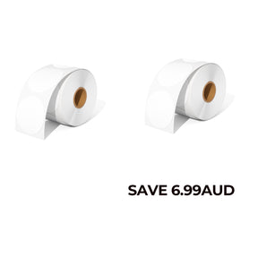 Save $6.99AUD on two rolls of blank thermal round labels.