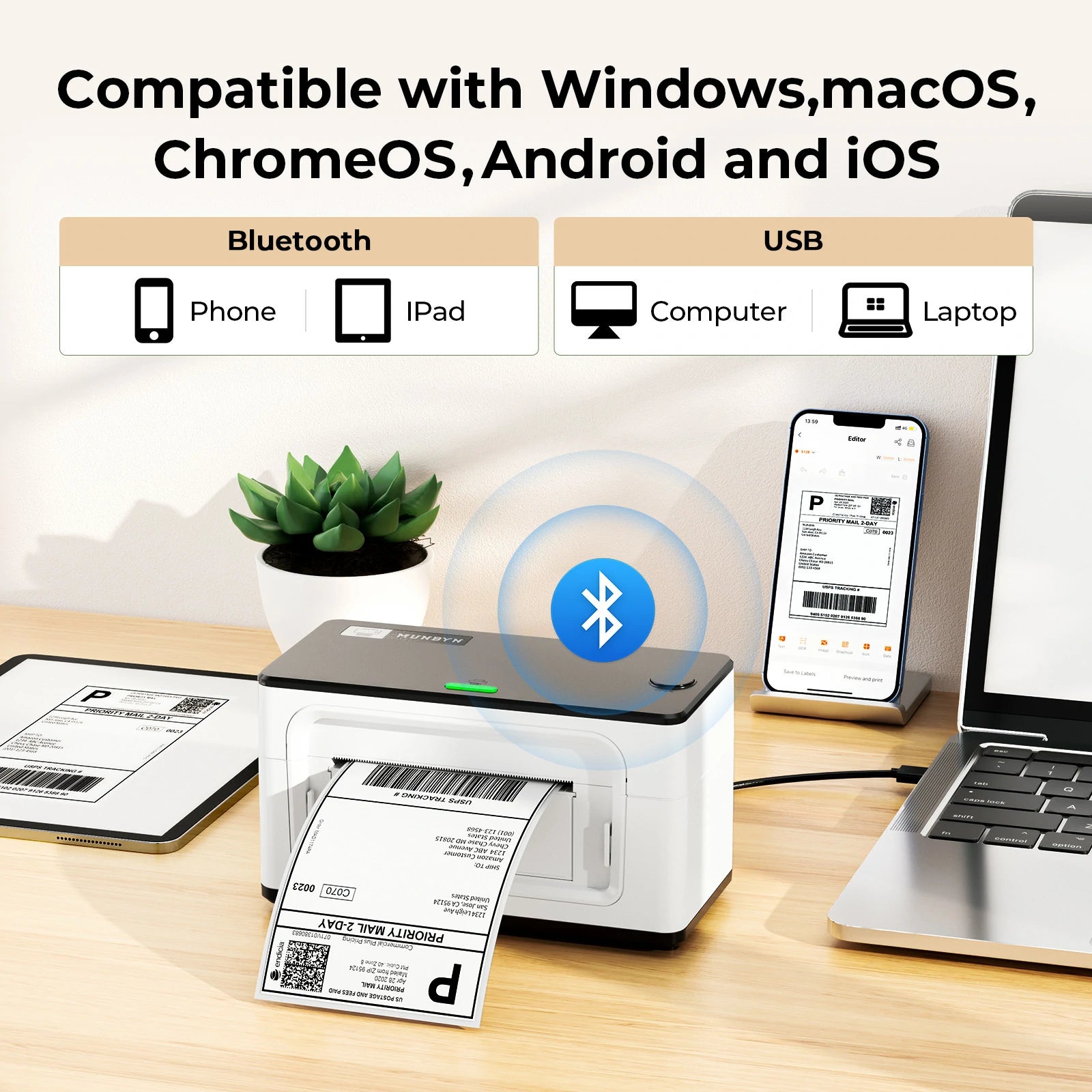 Bluetooth connectivity in MUNBYN P941B label printer ensures seamless integration with various devices and operating systems.