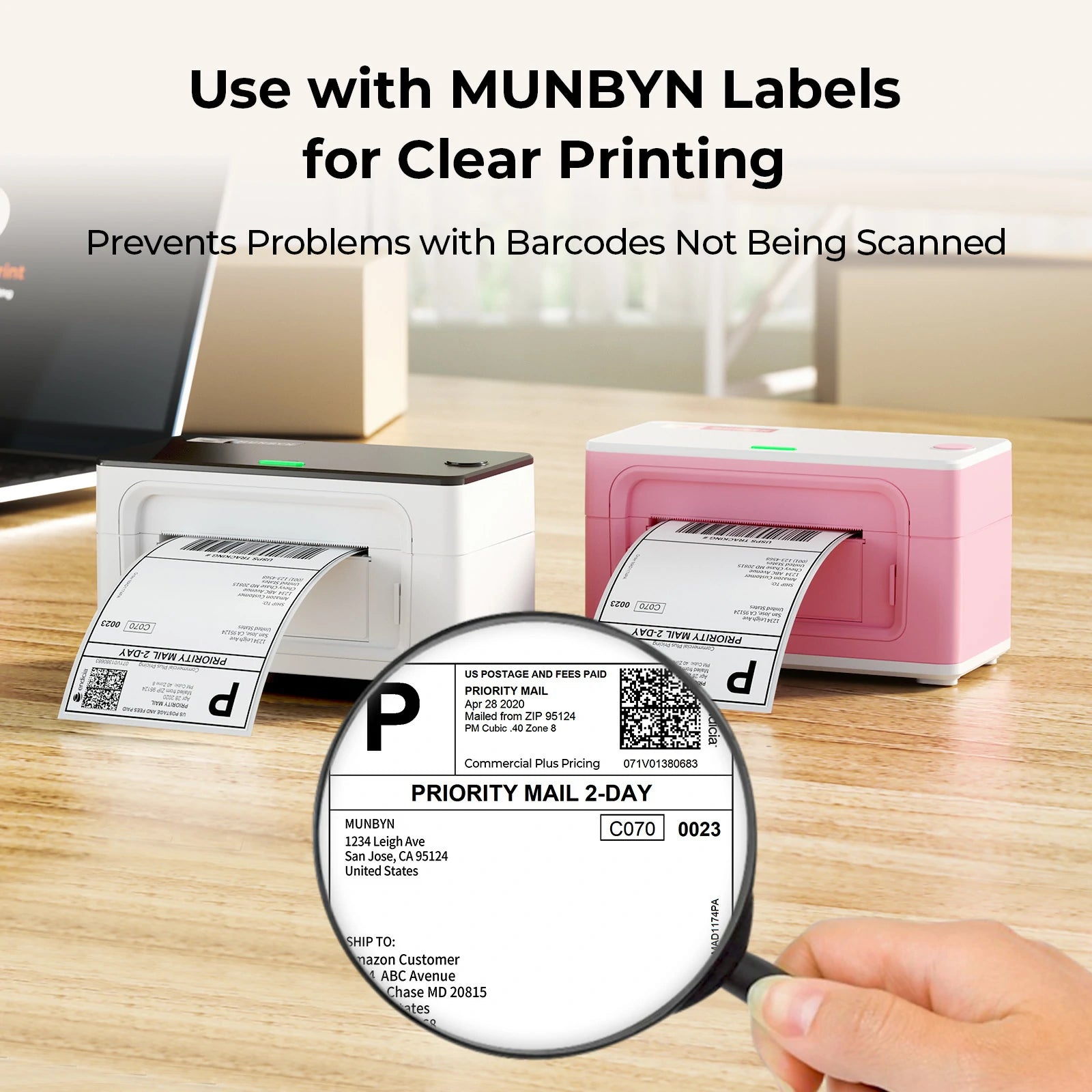 MUNBYN P941B Bluetooth printer can print particularly clear images when used with MUNBYN labels.